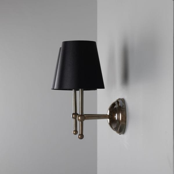 Bursa Modern Brass Double Wall Light with Fabric Shades Fabric Wall Lights Great Lighting UK Ltd